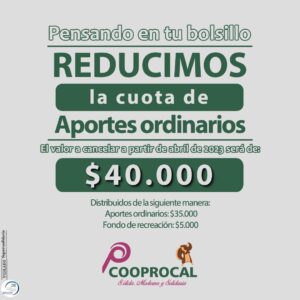 Lee más sobre el artículo Reducimos la cuota de aporte ordinarios apartir de ABRIL de este año ✅.