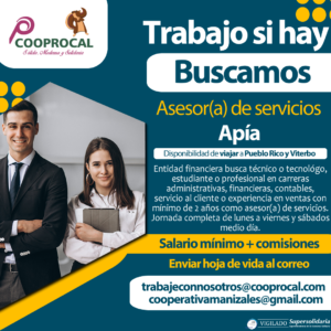 Lee más sobre el artículo TRABAJO SI HAY – BUSCAMOS ASESOR DE SERVICIOS EN APÍA
