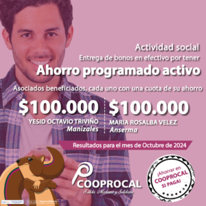 Lee más sobre el artículo Felicidades a nuestros asociados beneficiados en las actividades sociales de los AHORROS PROGRAMADOS del mes de OCTUBRE.